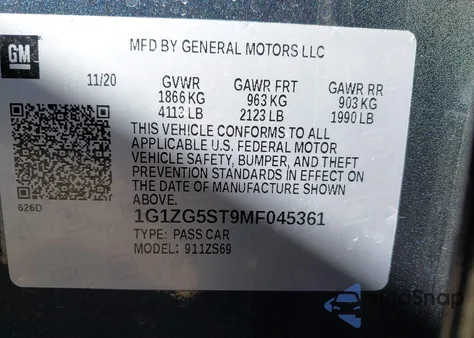 2021 Chevrolet Malibu Fwd Rs z USA, uszkodzony, nr VIN 1G1ZG5ST9MF045361